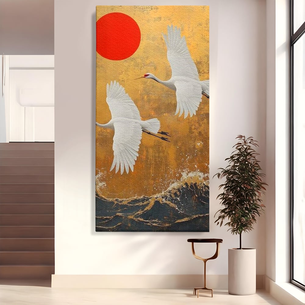 Tablou canvas cu tablou canvas cu doi cocori, fara rama, pe sasiu de lemn